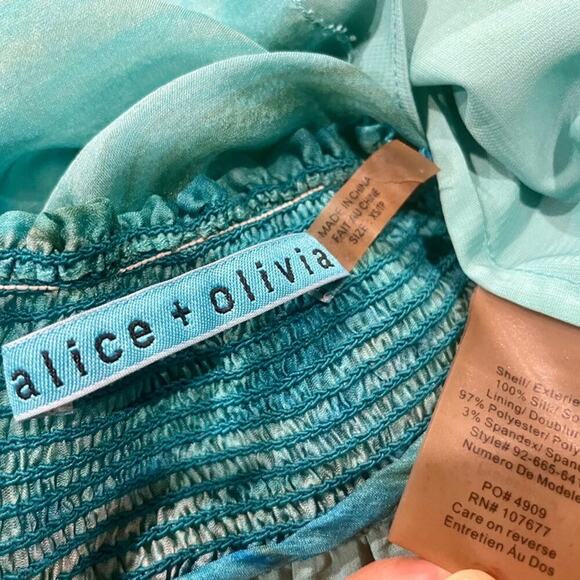 ALICE+OLIVIA BLOUSE OVERSIZED TEAL TIE DYE OFF SHOULDER BOHO CHIC HIPPIE Sz XS - Picture 6 of 13